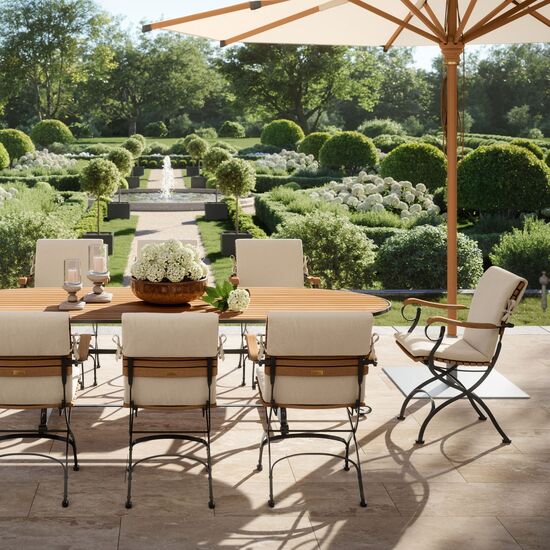 Owalny stół 200 x 90 składany, listwy z teaku