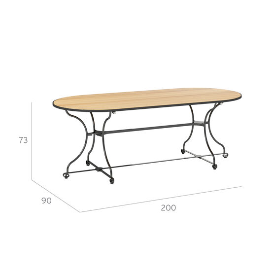 Owalny stół 200 x 90 składany, listwy z teaku