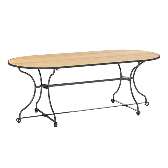 Owalny stół 200 x 90 składany, listwy z teaku