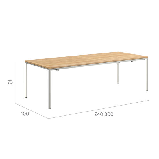 Stół rozkładany Portland, stal nierdzewna, 240-300 x 100, blat z teaku