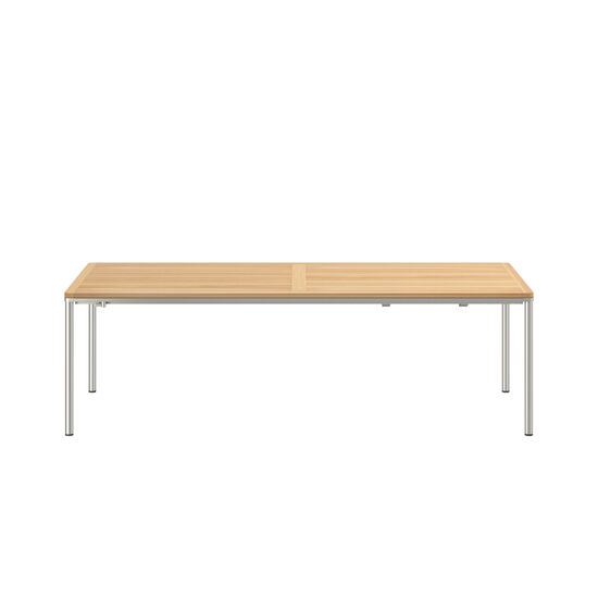 Stół rozkładany Portland, stal nierdzewna, 240-300 x 100, blat z teaku