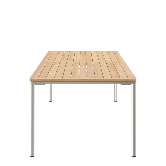 Stół rozkładany Portland, stal nierdzewna, 240-300 x 100, blat z teaku