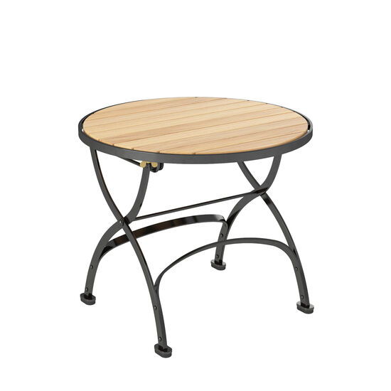 Stolik pomocniczy Fontenay, okrągły, niski, składany, z listew teakowych