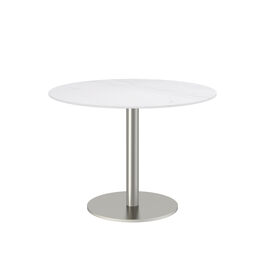 Stół Ronda Ze Środkiem Ze Stali Nierdzewnej, Okrągły 100, Blat Stołu Z Białej Marmurkowej Ceramiki