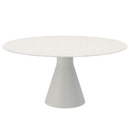 Stół Namur na pojedynczej nodze, lekki beton, okrągły 150, blat z mozaiki Terrazzo