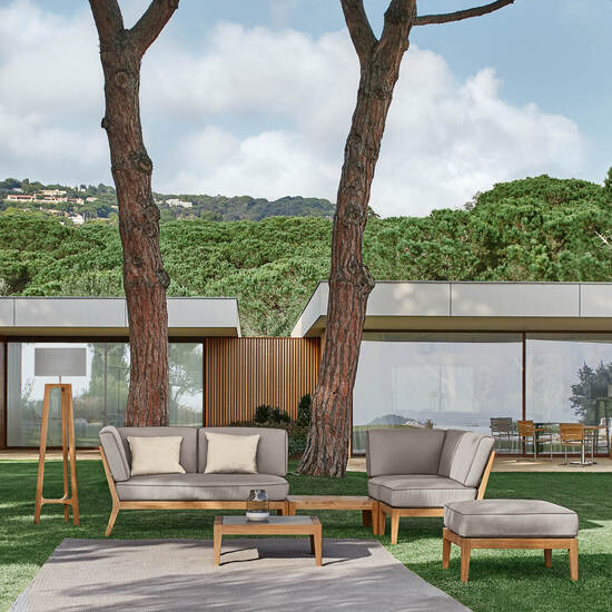 Valencia Lounge leżanka po prawej stronie, w komplecie poduszki we wzorze "Stone/Keder Taupe"