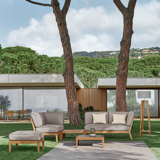 Valencia Lounge leżanka po lewej stronie, w komplecie poduszki we wzorze "Stone/Keder Taupe"