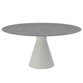 Stół Namur na pojedynczej nodze, lekki beton, okrągły 150, blat z ceramiki kamionkowej