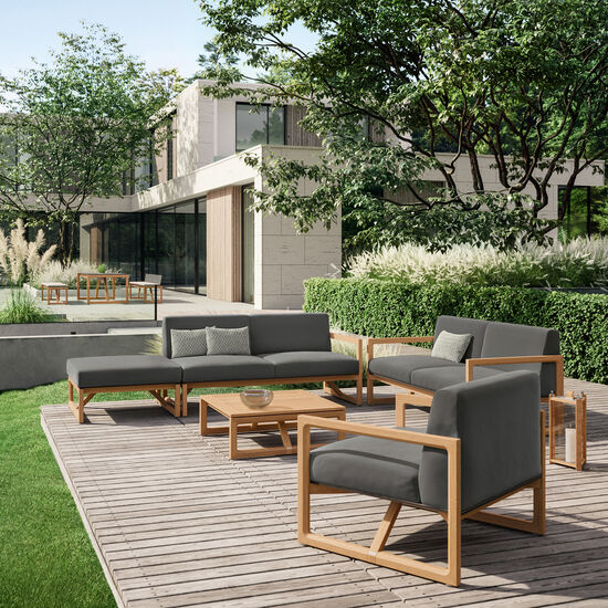 Sofa Trey z podłokietnikiem po lewej stronie, w komplecie z poduszkami wzór "Anthrazit"