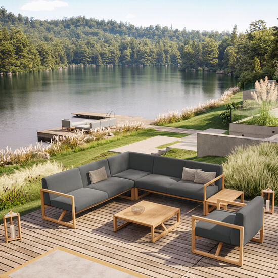 Sofa Trey z podłokietnikiem po lewej stronie, w komplecie z poduszkami wzór "Anthrazit"